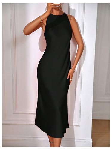 Image of Floerns Women's Elegant Sleeveless Crew Neck Maxi Dress Slit Cocktail Tank Dress