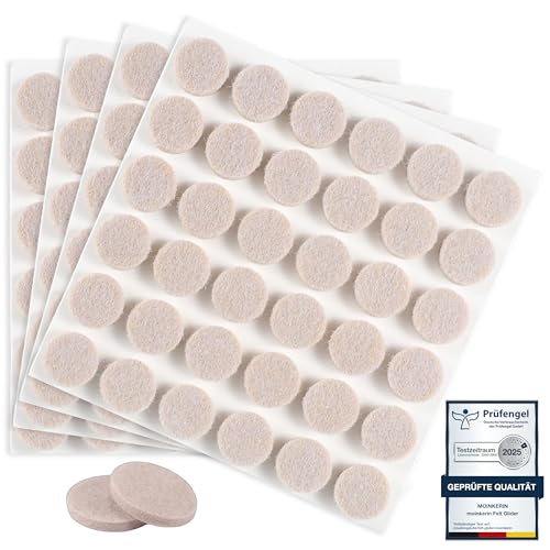 moinkerin 144 Piezas Fieltro Adhesivo Muebles 15mm Almohadillas de Fieltro Grosor 5mm Protector Patas Sillas para Pies de Muebles, Protectores Patas Sillas, Suelos de Madera Beige
