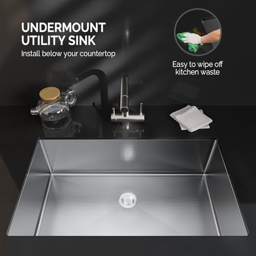 Image of VINGLI Undermount Commercial Kitchen Sink,32 inch Stainless Steel Utility Farmhouse Sink, Deep Workstation Sink, Single Bowl Sink for RV, Kitchen, Restaurant, Travel Trailer, Garage