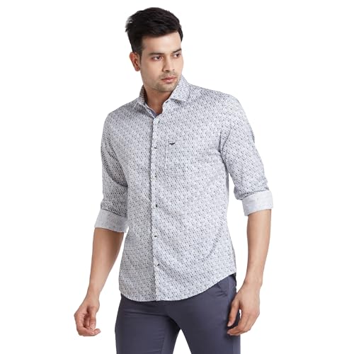 Image of Park Avenue Men's Print Pattern Slim Fit Pure Cotton Full Sleeve Cut Away Collar Casual Shirt