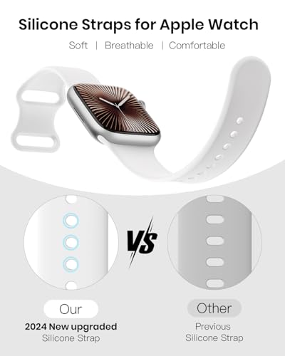 Patented Upgraded Silicone Strap Compatible with Apple Watch Straps 38mm 40mm 41mm 42mm 44mm 45mm 46mm 49mm Women Men,Soft Sport Bands for iWatch Series 11 10 9 8 7 6 5 4 3 2 1 SE Ultra,White - Image 2