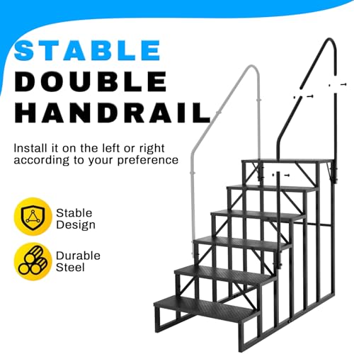 Image of 6 Step RV Stairs with 2 Handrails, 660LBS Heavy Duty Anti‑Slip Metal Steps, Detachable Outdoor Stairs for Hot Tub, 5th Wheel, Pool, Mobile Home, Porch, Pet Steps