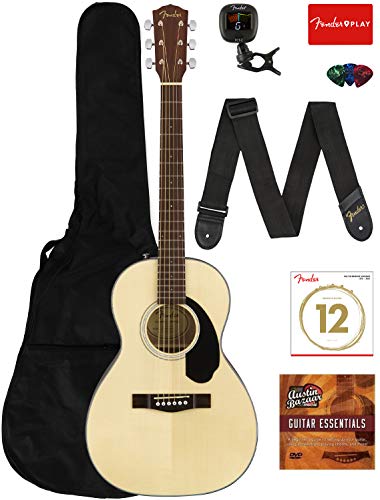 Fender CP-60S Solid Top Parlor Size Acoustic Guitar Bundle with Gig Bag, Tuner
