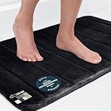 GORILLA GRIP Memory Foam Bath Mat, Soft Absorbent US Designed Bathroom Rug, Gripping Dots Machine Washable Bathmat, Cushioned Floor Mats, Shower Sink Rugs Room Décor Accessories, 24x17 Black