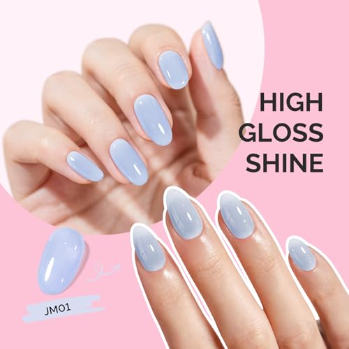 Image of MelodySusie Jeweliver Gel Nail Polish, 0.5Fl Oz Light Blue Jelly Gel Polish Sheer Translucent Nude Soak Off UV LED Light Cure Spring Summer Colors Manicure Nail Art DIY at Home JM01