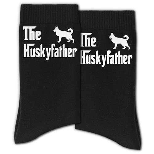 RZQIJ Funny Dad Socks The Huskyfather Sign Novelty Crew Socks for Husky Lovers Funny Dog Dad Gifts for Men Unique Accessories for Husky Owners and Pet-Themed Outfits(167)