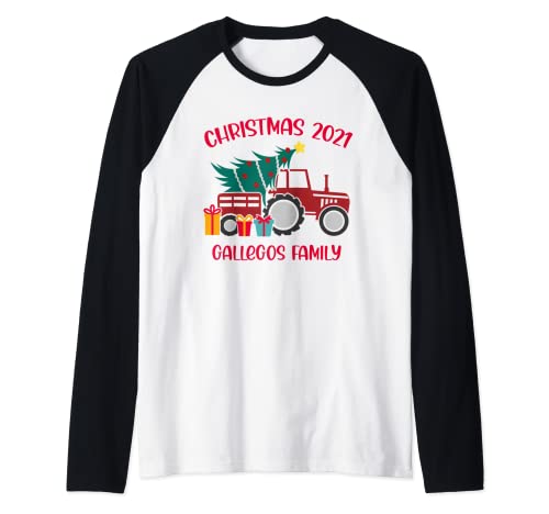 Christmas 2021 Gallegos Family Matching name Tractor Farm Raglan Baseball Tee