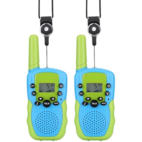 NK Walkie Talkies para Niños de 4 5 6 7 8 9 Años (Pilas Incluidas)   Larga Distancia 3km, Pantalla LED, 22 Canales, Juguete Infantil con Linterna, Regalo Navidad Cumpleaños, Color Azul/Verde