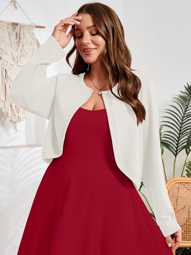 AusLook Plus Size Women Shrugs Long Sleeve White 3X Open Front Cardigan Knit Lightweight Coat Cropped Bolero Tops Shawls and Wraps Dressy Sweater — view 5