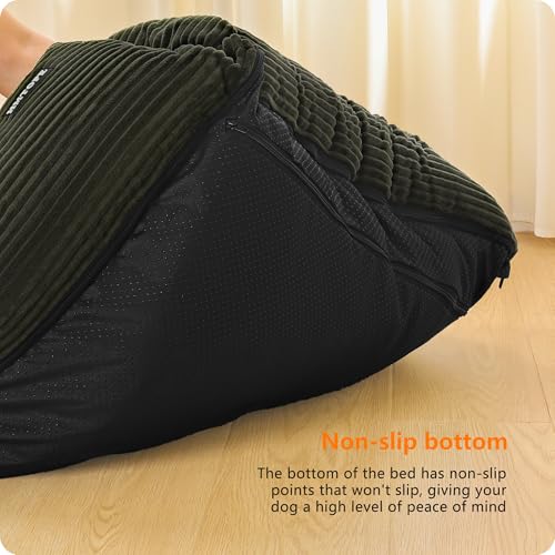 HMTOPE Hundebett, Hundesofa, Hundematte aus Cord, S/M/L, rutschfest, Abnehmbar und Waschbar, Weich und Atmungsaktiv, Olivgrün, 110 x 85 x 27 cm