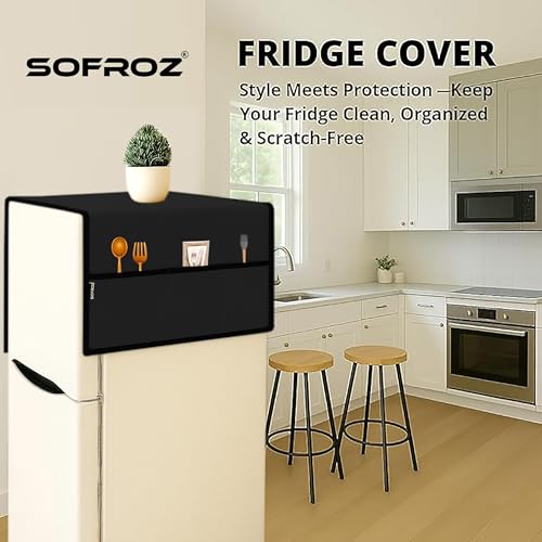 Image of Refrigerator Single Door Waterproof, Dustproof, Protective Cover for Fridges with Extra Storage Space Nylon Top Cover with 6 Storage Pockets (130 x 54 cm) (Black)