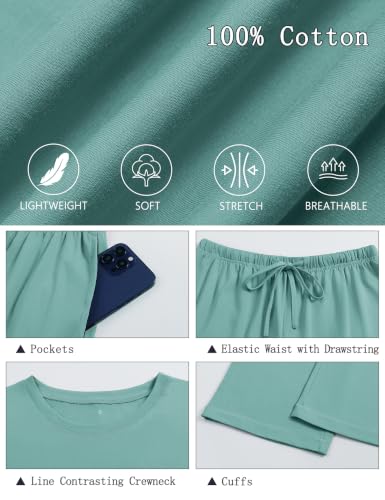 Image of KCW Womens Pajamas Sets 100% Cotton 2 Piece Lounge Set Long Sleeve Tops and Pants Soft Pjs Sleepwear with Pockets