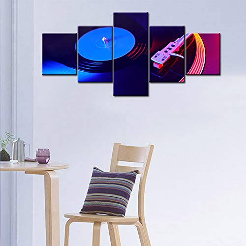 Turntable Vinyl Record Player Wall Art Painting The Picture Print On Canvas Bright Disco Lights On Dj Music Party Pictures For Home Decor Decoration Gift 5 Piece/Set - 50"W X 24"H #TOP3