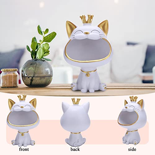 Fialame Key Bowl For Entryway Table, Fortune Cat Statue Candy Dish For Office Desk Art Home Decor (White) #TOP2