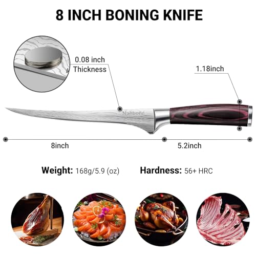 Nanbone Boning Knife 8 Inch Super Sharp Fillet Knife High Carbon Stainless Steel Kitchen Knife with Wooden Handle, Chinese Boning Knives for Meat Poultry Chicken Deboning Knifes - image 2