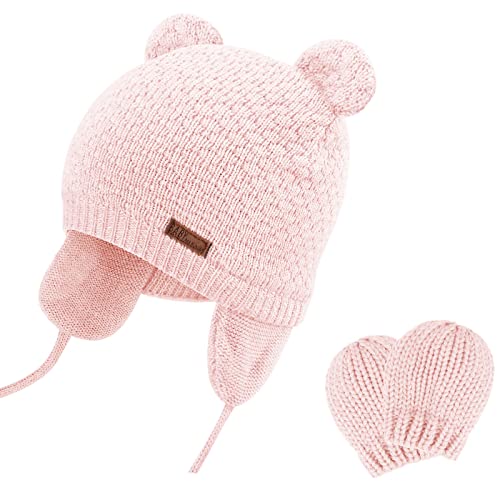 Dreshow Bqubo Baby Hats Infant Knit Hat Kids Earflap Warm Bear Ears Fleece Beanie With Mittens Toddler Boys Girls Newborn #TOP16
