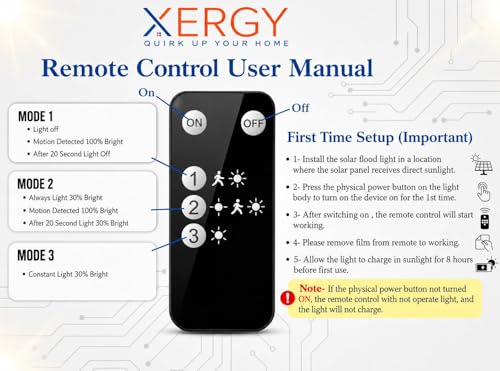 Image of XERGY Solar LED Flood Light - 310 LED Curved Wide-Angle Outdoor Security Wall Light with Motion Sensor & Remote Control | Waterproof | 5-Meter Attached Cable for Home, Garden, Parking, Gate & Yard