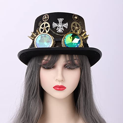 Unisex Victorian Steampunk Top Hat with Goggles and Gears for Men Women Carnival Halloween Cosplay Headwear Accessory (Head circumference: about 58cm/22.8", Brown-1) (61cm/24.02 Inches, black) steampunk buy now online