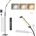 Touch Control Floor Lamp for Living Room & Bedroom - 3 Color and 10 Brightness Dimmable Standing Reading Light, Easy to Assemble Modern LED Lamps with USB Adapter for Home Office, Energy Saving