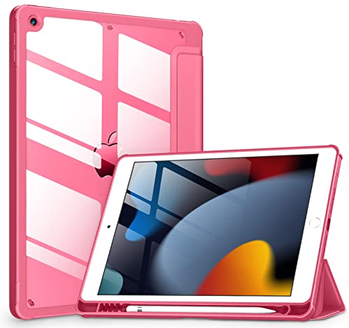 VIKESI Case for iPad 9th / 8th / 7th Generation 10.2 inch (2021/2020/2019 Released), Clear Back, TPU Shockproof Frame Cover[Built-in Pencil Holder,Support Auto Sleep/Wake] for ipad 10.2 - Watermelon