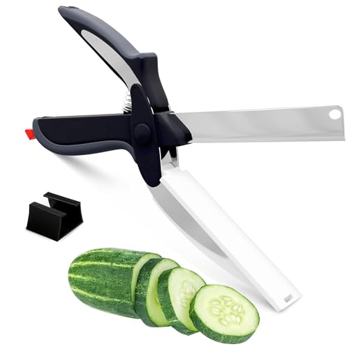 2 in 1 Cutting Board Scissors for Food - 9.5' Detachable Cheese Scissors with Cutting Board and Stainless Steel Blade - Easy-to-Use Veggie Cutter with Safety Lock, Suitable for Fruits and Vegetables