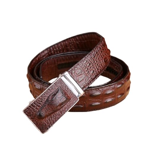 Ratchet Alligator Belt with Full Grain Leather for Dress & Casual with Adjustable Buckle Engraved Crocodile Head(115cm/45, Coffee)