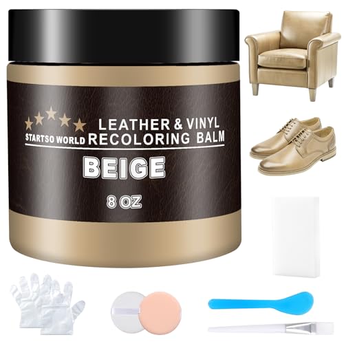 STARTSO WORLD Leather Recoloring Balm,Beige Leather Repair Kit for Furniture,Couches & Car Seats, Leather Paint, Leather Color Restorer, Leather Scratch Remover