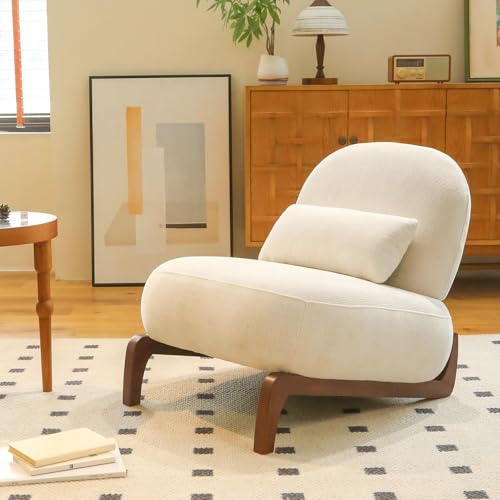 HAZO Cute Accent Chair with Solid Wood Legs, Velvet Living