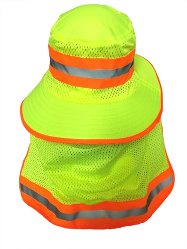 Image of Men High Visibility Reflective Sun Hat with Neck Flap Wide Brim Boonie Hat Bucket Cap
