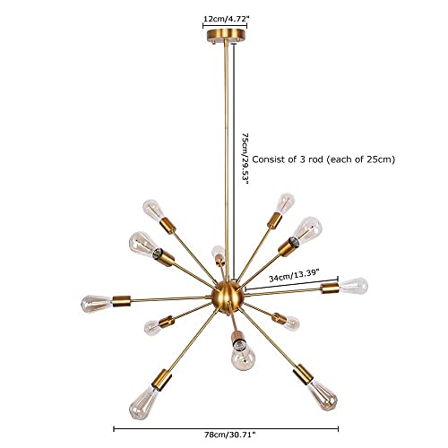 Lámpara de araña Sputnik de 12 luces E27 dorada para techo de comedor 5