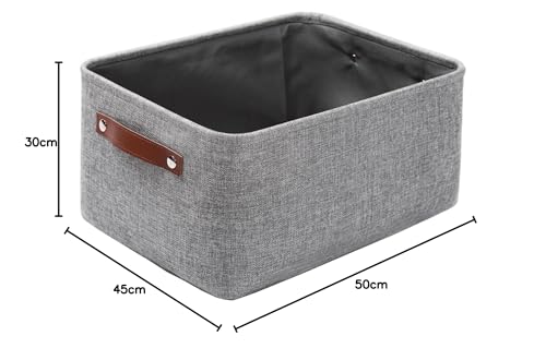 Mangata Faltbare Aufbewahrungskörbe mit Ledergriff, Verdicktes Canvas-Stoff Aufbewahrungsbox für Spielzeug, Kleidung, Zuhause, Wäsche (Grau, große)