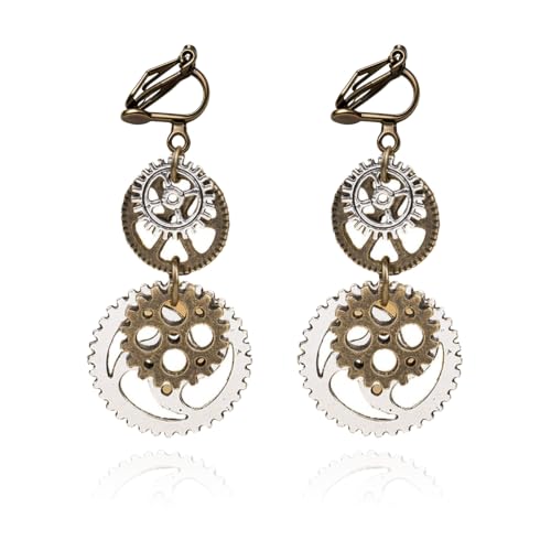Boucles d'oreilles clip Steampunk rétro en bronze pour femme