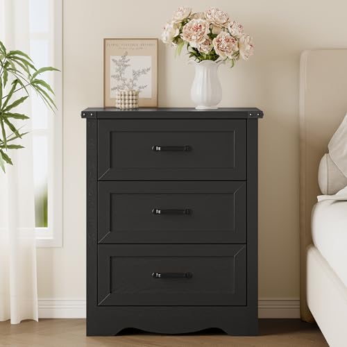 Image of BORNOON 3-Drawer Dresser for Bedroom, Small Wooden Chest of Drawers with Metal Handles, Narrow Storage Cabinet with Anti-Tipping Design, Sturdy Dresser Organizer for Closet, Living Room, Entryway