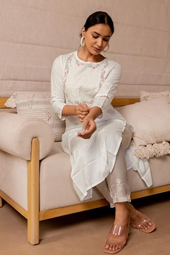 Image of MIRCHI FASHION Women's Straight Fit Rayon Sequins Embroidered and Polka Dots Printed Kurti Only