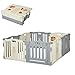 HOMCOM Parque Infantil Bebé Plegable Centro de Actividades de Seguridad Interior y Exterior con 8 Paneles Puerta para Niños de +6 Meses 156x156x63 cm Blanco y Gris