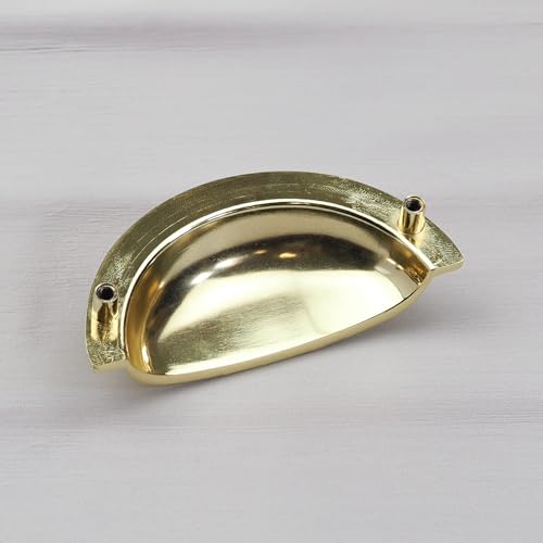 Brass Kitchen Door Cup Handle Brushed Gold Half Moon Shaker Pull 76mm Centres for Cabinet Drawer Knob Furniture Upcycle Hardware - Image 4
