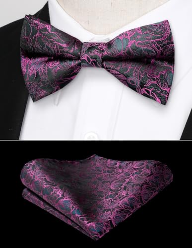 Image of HISDERN Bow Ties for Men Paisley Floral Pre-tied Bowtie Pocket Square Set Men's Formal Bow Ties Wedding Party