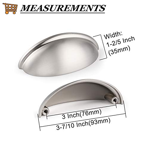 Probrico (10 Pack) Satin Nickel Drawer Handles Cabinet Cup Pulls 3 Inch Hole Center Kitchen Cabinet Hardware Bin Cup Cabinet Handles Modern Dresser Closet Handles Knobs #TOP5