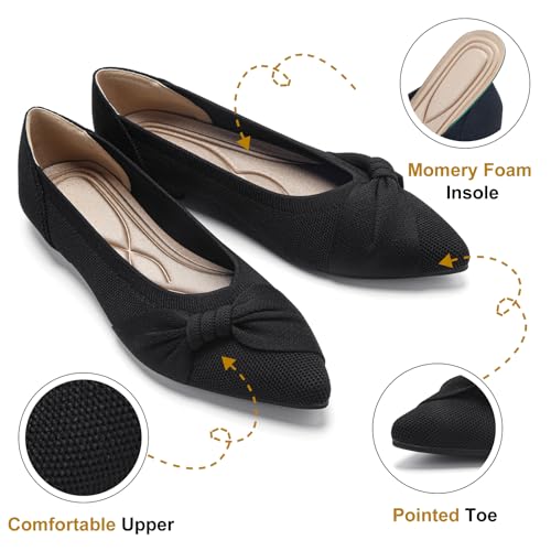 Image of HIULYCENCE Pointed Toe Flats for Women Ballet Flats | Comfortable Dressy Knit Lightweight Casual for Work Office Womens Flats