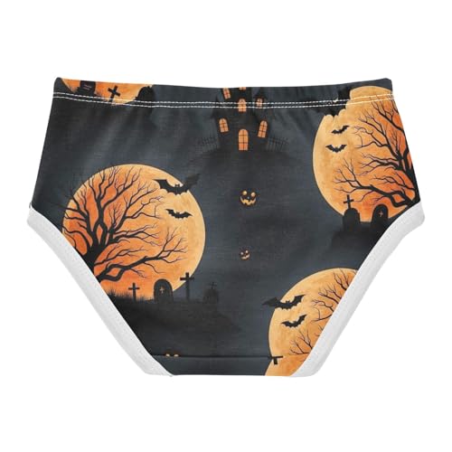 Toddler Briefs, Spooky Funny Halloween Orange Cotton Girls Underwear, 2T–8 Years2