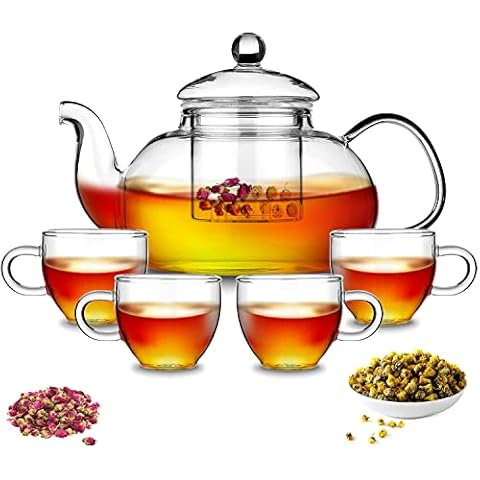 Kyraton 1000ml Glass Teapot Set with Cups Cover