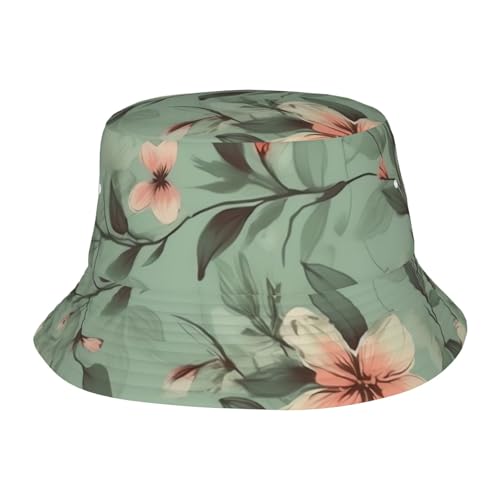 Unisex Cute Bucket Hat Summer Travel Fisherman Cap Pastel Floral Pattern Beach Travel Sun Hat Outdoor Cap Black