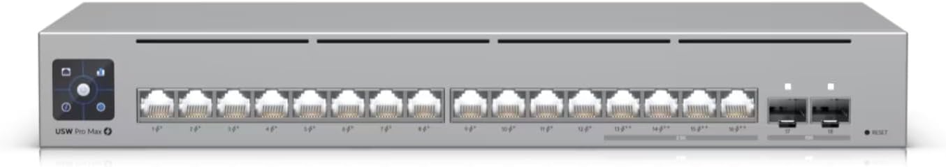 USW-Pro-Max-16-PoE UniFi 16-Port Layer 2/3 PoE++ Switch, 180W Power, 2.5GbE + 10G SFP+ Uplinks - Bundled with QALYNX 3ft Slim Cat6A Patch Cable (28 AWG)