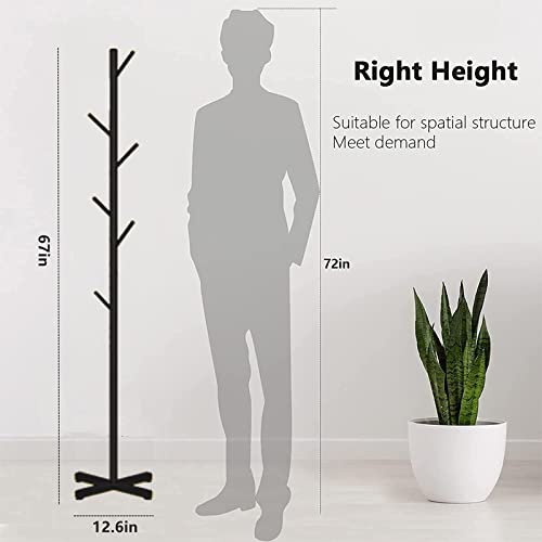 Holcmic Metal Coat Rack Freestanding Coat Tree Bracket Black Satin Steel Finish Stable Cross Base With Metal Tree Hats And Hangers Floor-Standing Standalone Bedroom Easy To Assemble… (Black) #TOP3