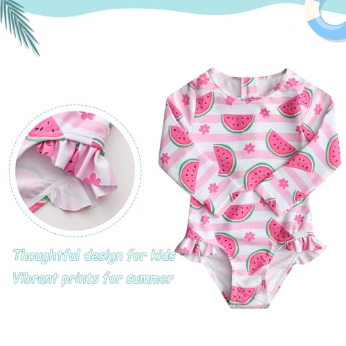Image of Baby and Toddler Girls One Piece Rash Guard Swimsuits for Girls Long Sleeve Swim Shirts with Sun Protection