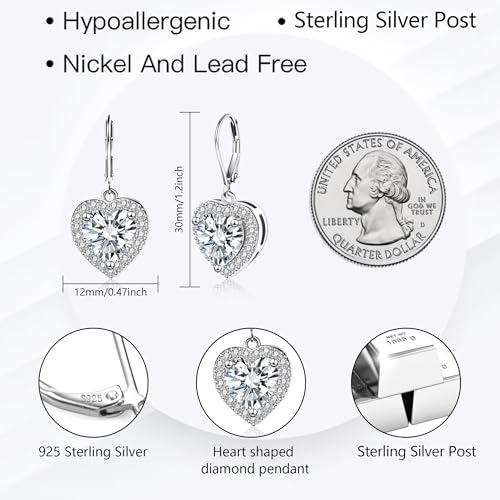 925 Sterling Silver 14K Gold Plated Heart Dangle Earrings, ALEXCRAFT Dangling Drop Earring for Trendy Women Leverback Earings Cubic Zirconia Hypoallergenic3