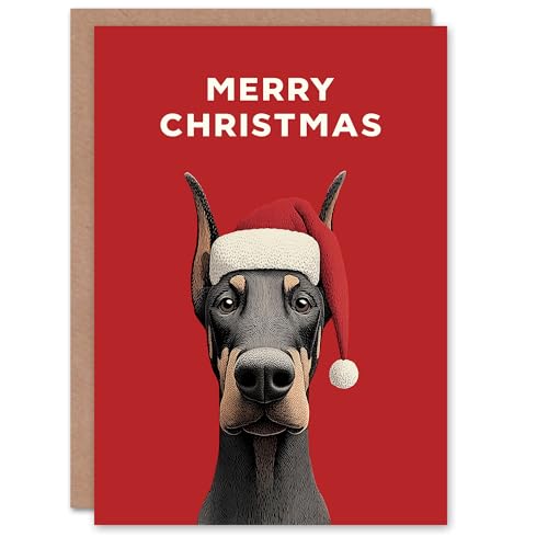 Artery8 Christmas Card Doberman Dog Lover Cute Pet Wearing Santa Hat