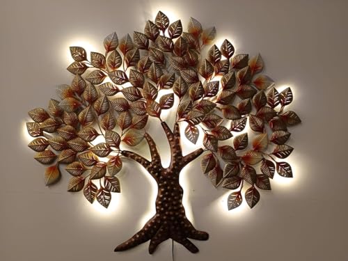 Image of Bharat Art Metal Iron Wall Art Decor for Home Bedroom Living room Cafe Interior Decorative | Elegant Wall Hanging Sculpture with LED Light | Gift Item | MAHOGANY Tree | 48x02x43 INCH | WD140-(A)