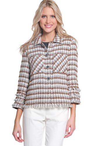 MULTIPLES Women's Triple Fringe Three Quarters Sleeves 2-Pocket Button and Snap Front Jacket