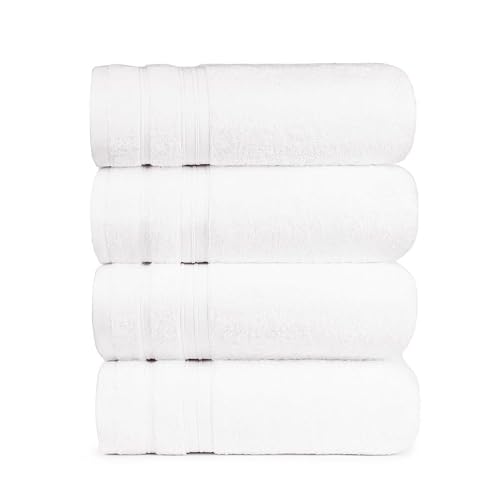 CLEANUP TOWELS Set of 4 Bath Towels 70 cm x 130 cm, 550 GSM Premium Terry Cotton Highly Absorbent Towels for Bathroom, Shower and Home (5 Colors) (White)